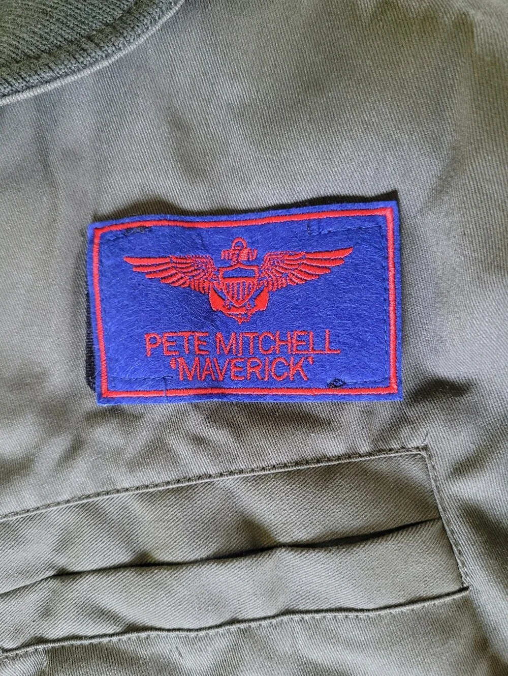 Top Gun Flight Suit Costume - Olive Green Jumpsuit - Picture 7 of 16